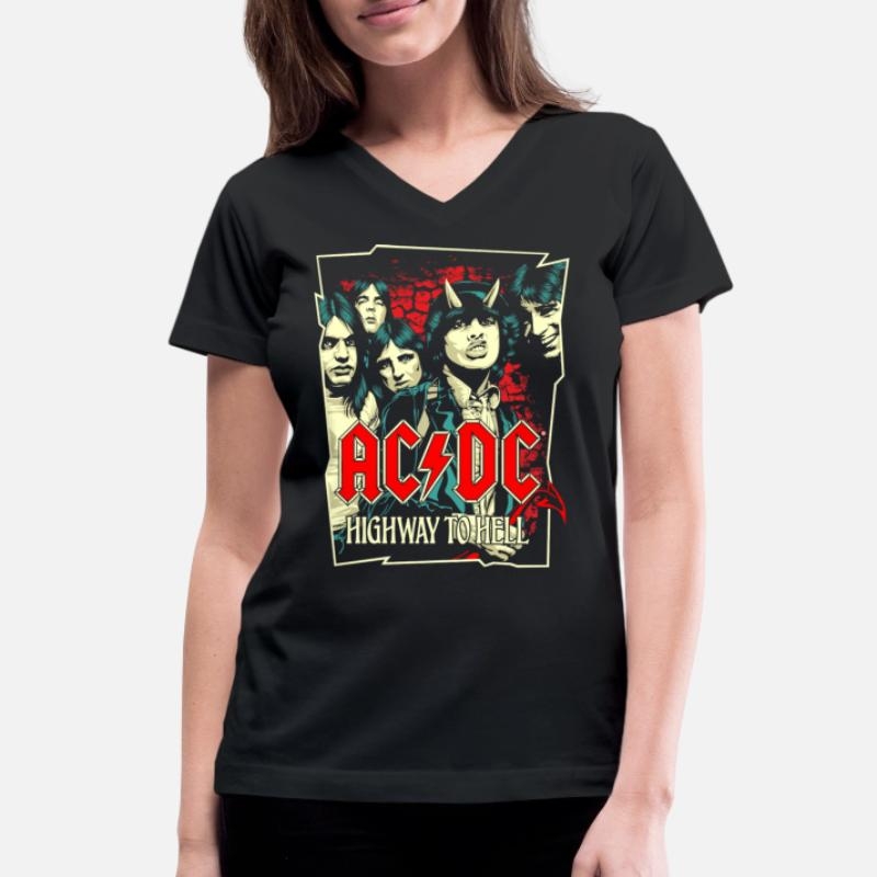AC/DC Logo And Band Highway To Hell Album Womens V-Neck T-Shirt