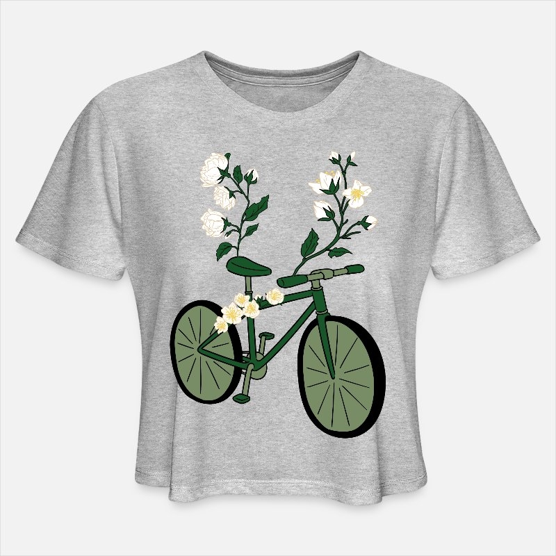Botanical Bike With White Flowers - Bike Flowers Womens Cropped T-Shirt