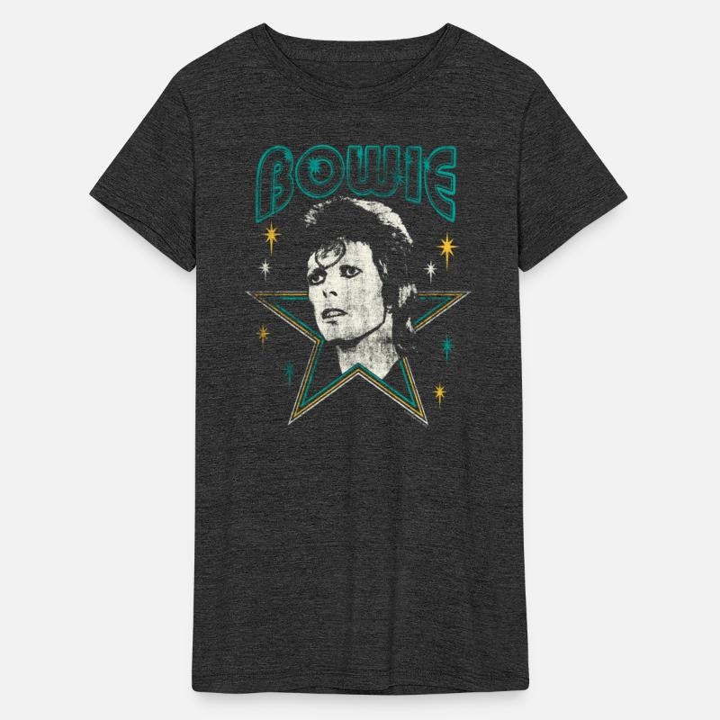 David Bowie Lettering With Portrait And Star Womens Tri-Blend Organic T-Shirt