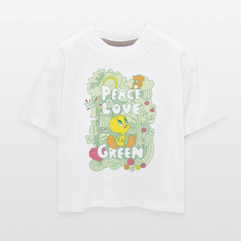 Looney Tunes Tweety Peace Love Green Design Womens Boxy Tee
