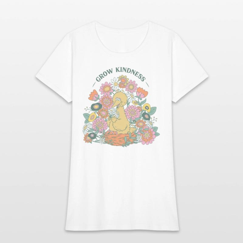 Sesame Street Big Bird With Flowers Grow Kindness Womens T-Shirt