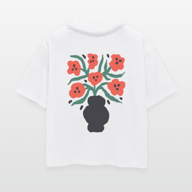 Vibrant Floral Vase Artwork Womens Boxy Tee